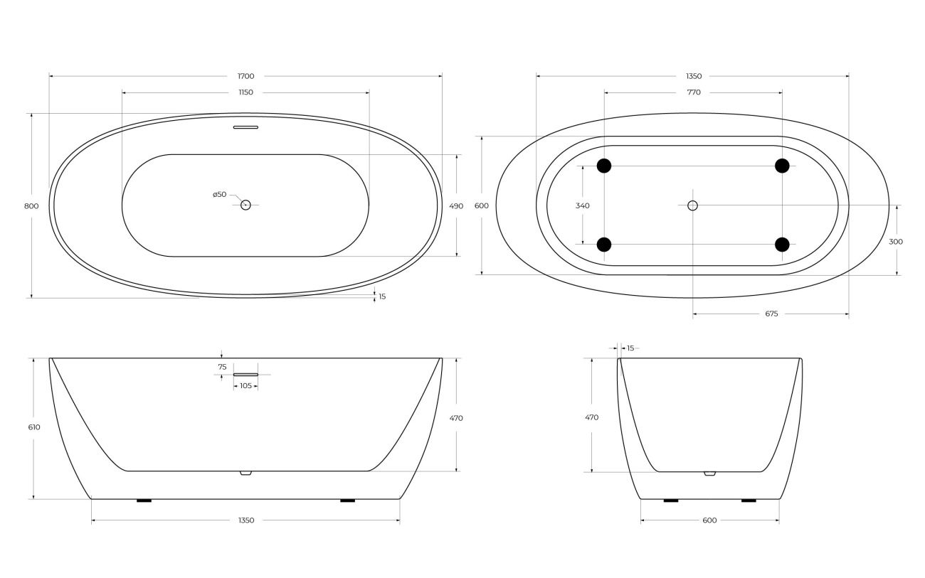 Ванна акриловая отдельностоящая BelBagno BB414-1700-800