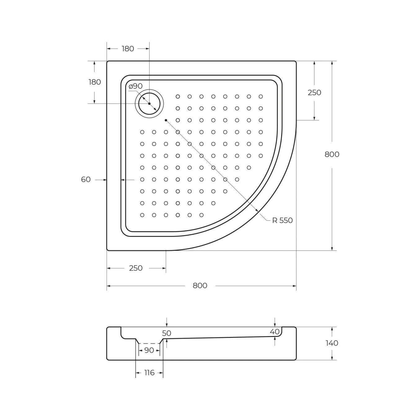 Акриловый поддон 80х80 Cezares TRAY-A-R-80-550-15-W с сифоном