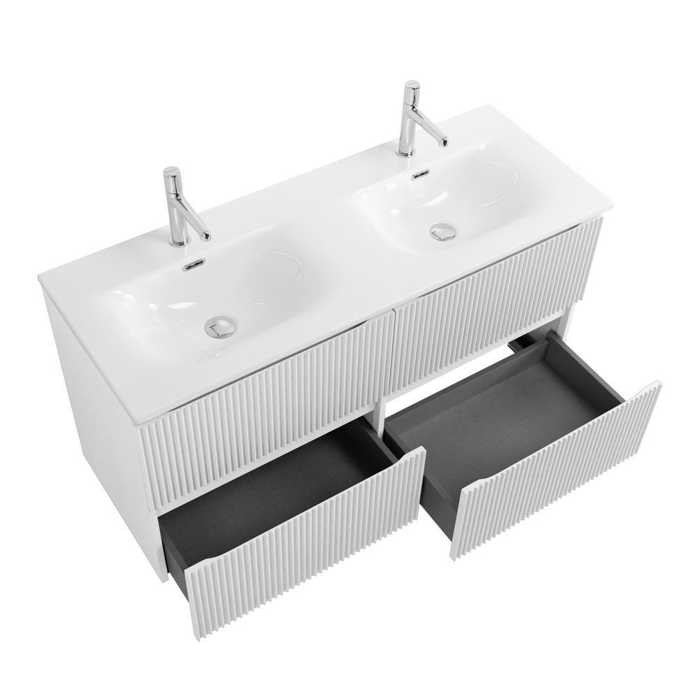 Тумба с раковиной подвесная BelBagno UNO-1200-4C-SO-BO Bianco Opaco, раковина белая BB-8099-120-2 с 2-я чашами
