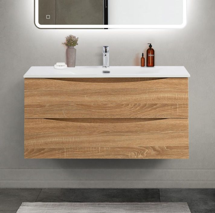 купить Тумба с раковиной подвесная BelBagno MARINO-CER-MINI-1000-2C-SO-WO-P Rovere Bianco, раковина белая BB-8099-3-100 