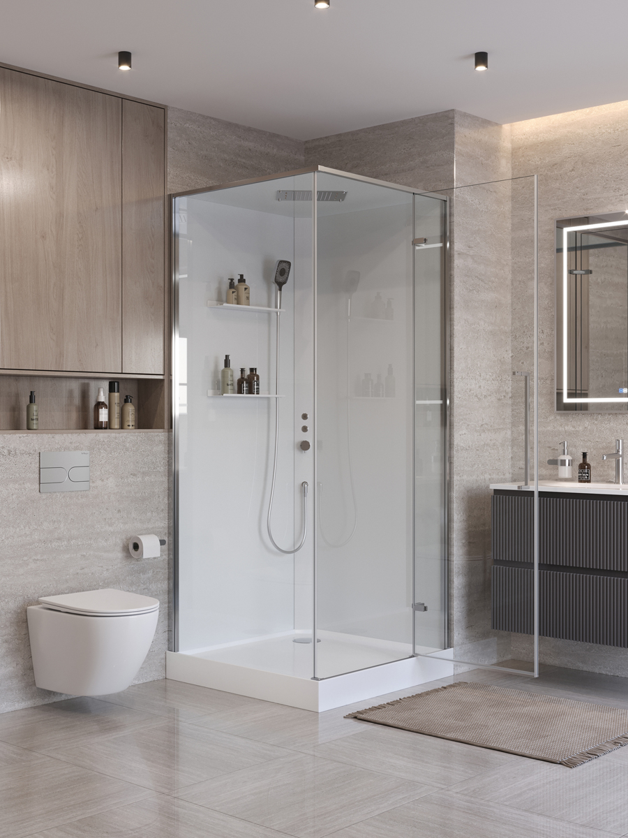 Душевая кабина BelBagno UNO-CAB-A-1-90-C-Cr-Bi-TOP-R, правосторонняя