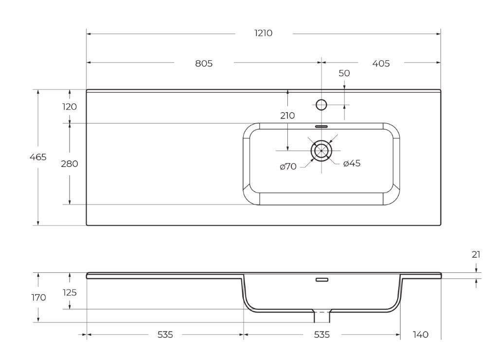 Подвесная тумба с раковиной BelBagno ETNA 120 Rovere Moro правая, ETNA-1200-2C-1A-SO-RW-R + BB1200ETL-R