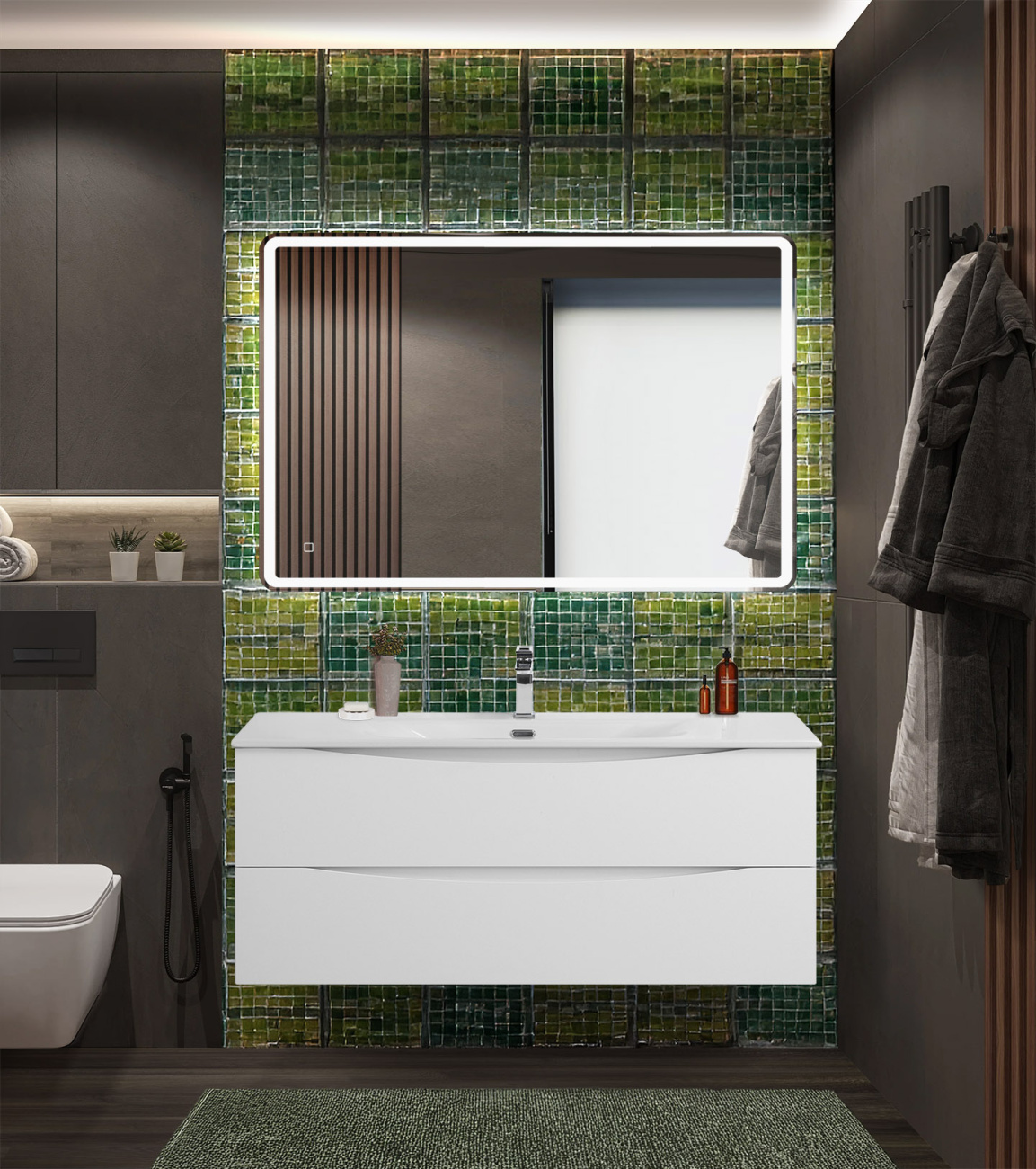 Тумба с раковиной подвесная BelBagno MARINO-CER-N-1200-2C-SO-BO-P Bianco Opaco, раковина белая BB-8099-120