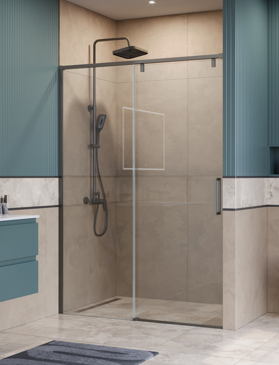 купить Душевая дверь шириной 140см BelBagno SOFT_CLOSE-1-BF-1-140-C-GM профиль оружейная сталь, стекло прозрачное 
