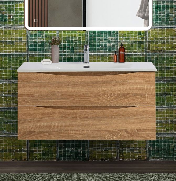 Тумба с раковиной подвесная BelBagno MARINO-CER-N-1000-2C-SO-WO-P Rovere Bianco, раковина белая BB-8099-100