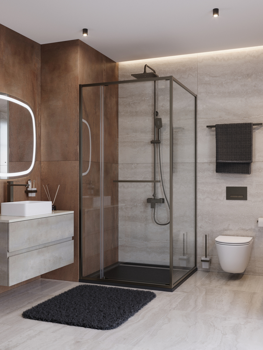 купить Душевой уголок Cezares LUX-A-FS-11-100-C-GM, 100х100х195, профиль оружейная сталь, стекло прозрачное 