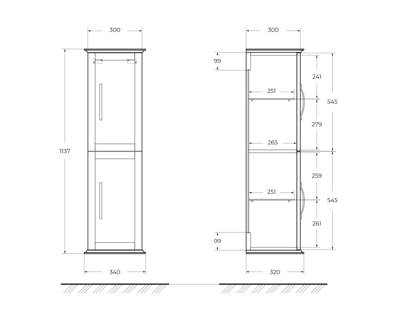 Пенал подвесной с двумя распашными дверцами, реверсивный Cezares TIFFANY 54963 Bianco opaco