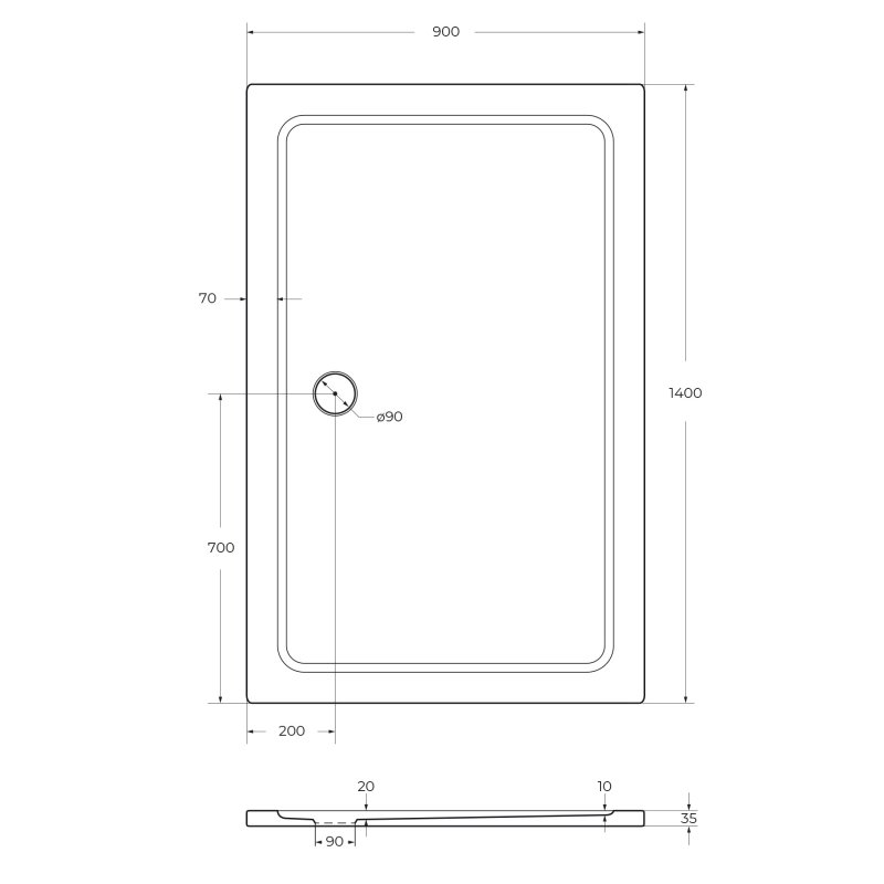 Поддон из SMC (стекловолокно) 140х90 Cezares TRAY-M-AH-140/90-35-W без сифона