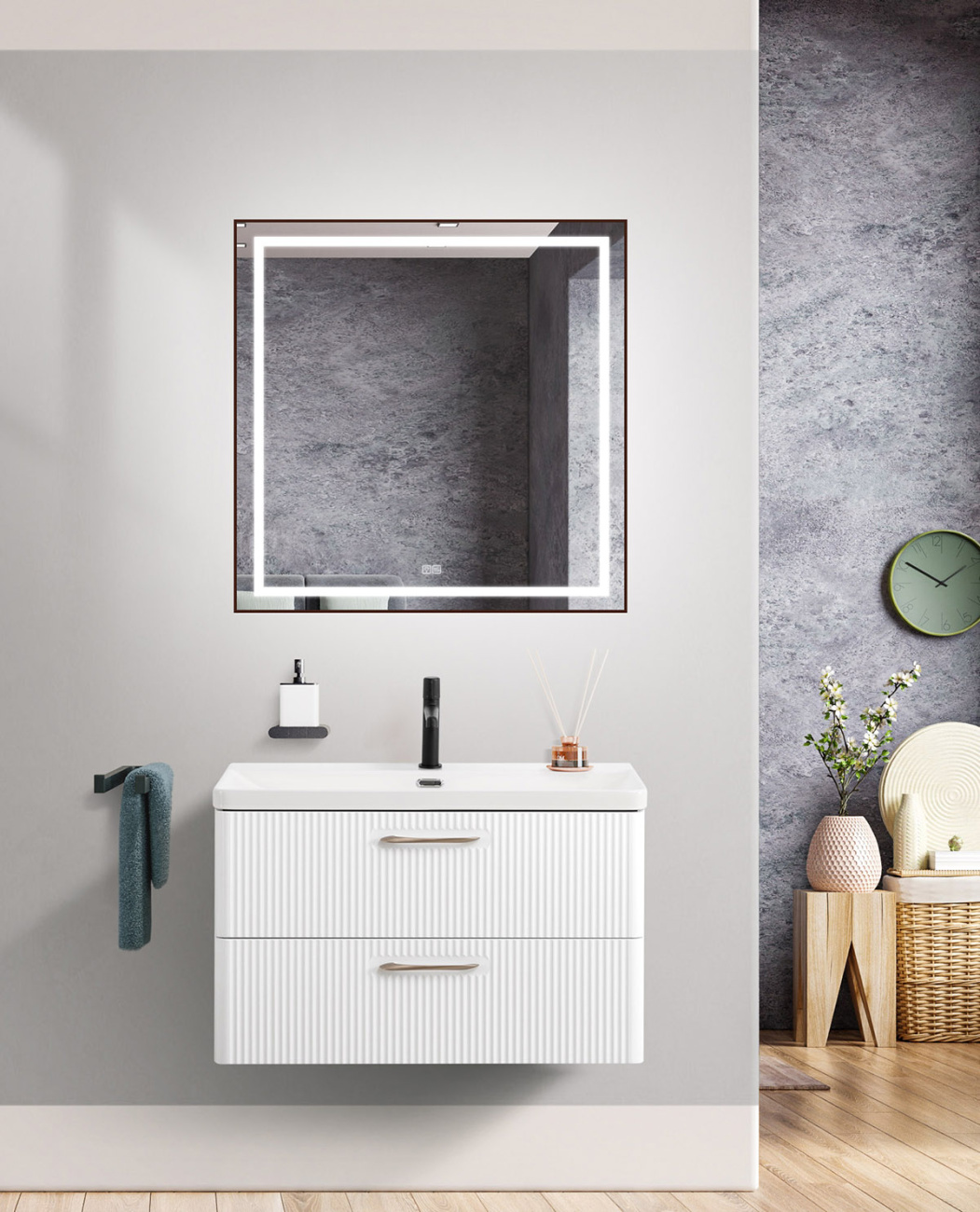 Подвесная тумба с раковиной Belbagno DUE, 80 см Bianco Lucido DUE-800-2C-SO-BL-P + BB-8076-3-80