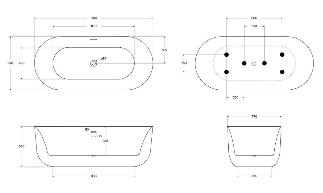 Ванна отдельностоящая BelBagno BB706-1700-770