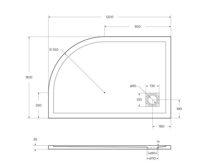 Поддон из искусственного мрамора левосторонний Belbagno TRAY-MR-UNO-RH-120/80-550-35-W-L-CR