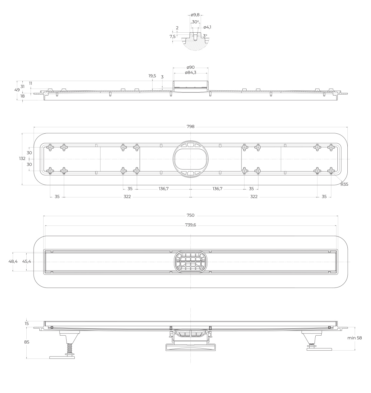 Душевой линейный трап 80 см BelBagno BB-LD-LUCE-80-CR лоток нержавеющая сталь