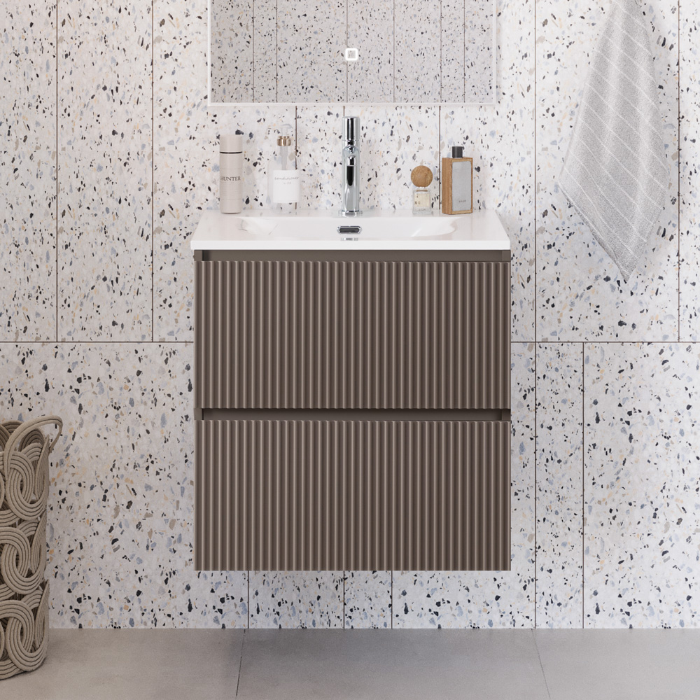 Тумба с раковиной подвесная BelBagno UNO-MINI-600-2C-SO-СO Бежевый матовый, раковина белая BB-8099-3-50