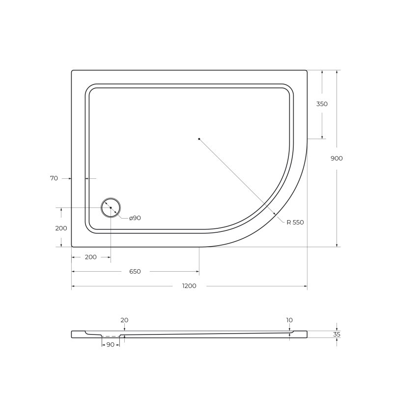 Поддон из SMC (стекловолокно) 120х90 левосторонний Cezares TRAY-M-RH-120/90-550-35-W-L без сифона
