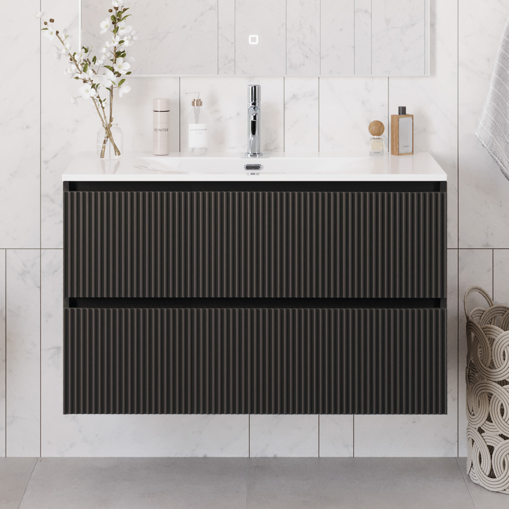 Тумба с раковиной подвесная BelBagno UNO-1200-2C-SO-GSO Темно-Серый матовый, раковина белая BB-8099-120