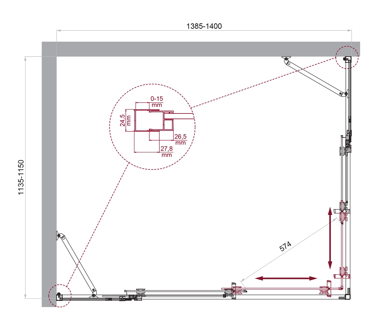 Душевой уголок LUCE-AH-22-140/115-C-Cr
