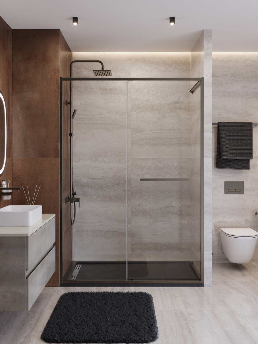 купить Душевая дверь Cezares LUX-B-FS-11-140-C-GM, 140х195, профиль оружейная сталь, стекло прозрачное 