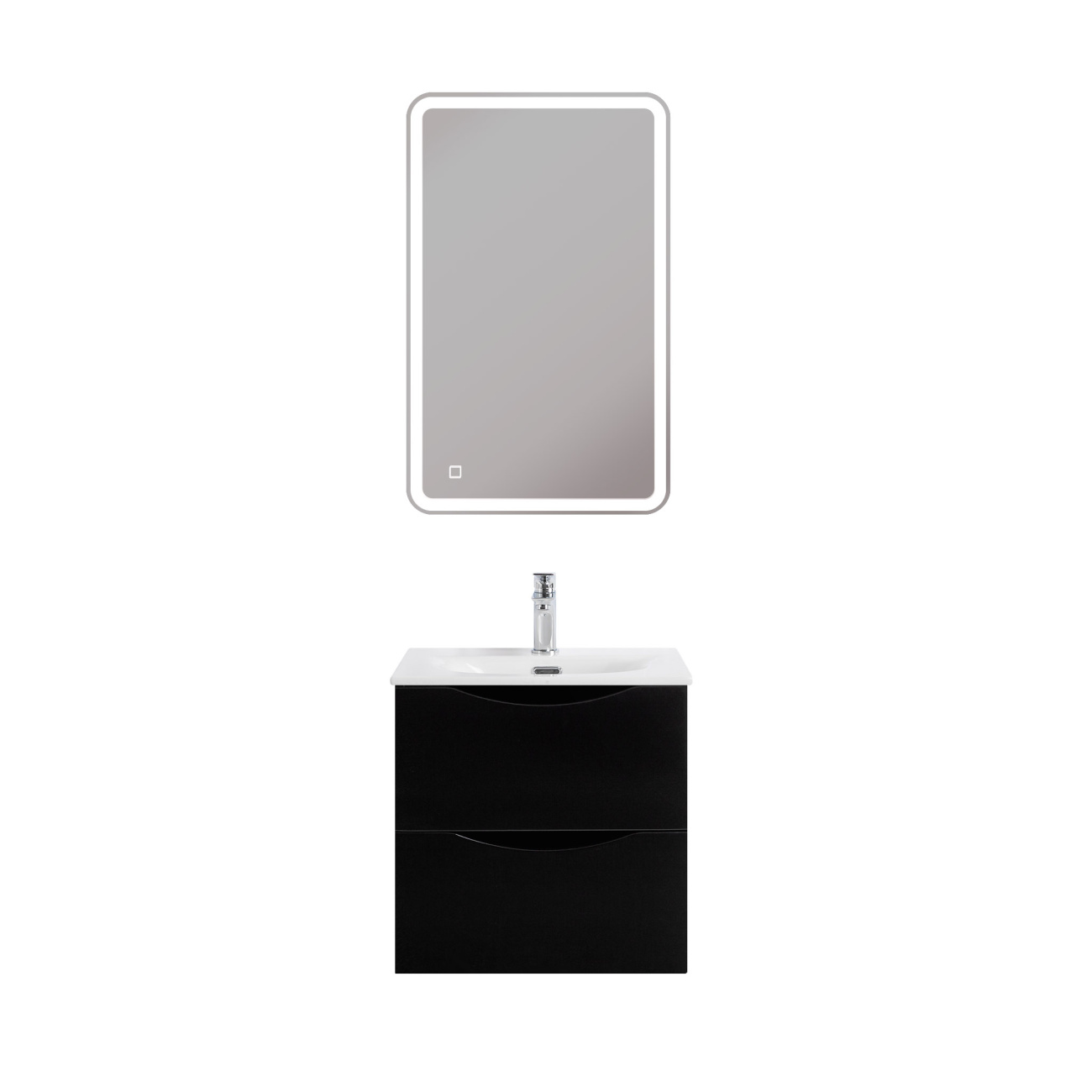 Тумба с раковиной подвесная BelBagno MARINO-CER-MINI-500-2C-SO-NL-P Nero Lucido, раковина белая BB-8099-3-50