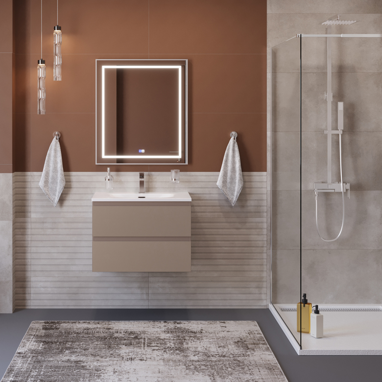 Тумба с раковиной подвесная BelBagno KRAFT-600-2C-SO-CO Бежевый матовый, раковина белая BB-8099-60