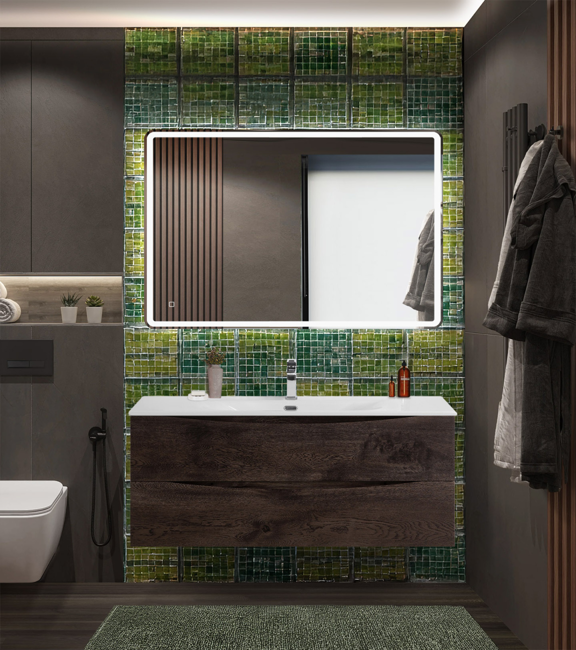 Тумба с раковиной подвесная BelBagno MARINO-CER-N-1200-2C-SO-RNG-P Rovere Nature Grigio, раковина белая BB-8099-120