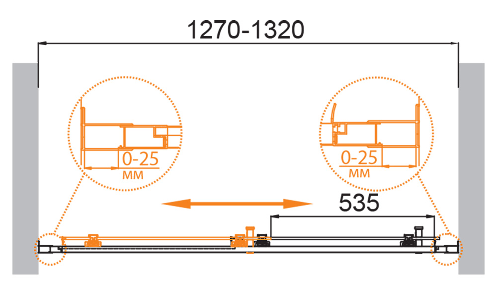 Душевая дверь Cezares MOLVENO-BF-1-130-P-Cr, 130х195, профиль хром, стекло Punto матовое