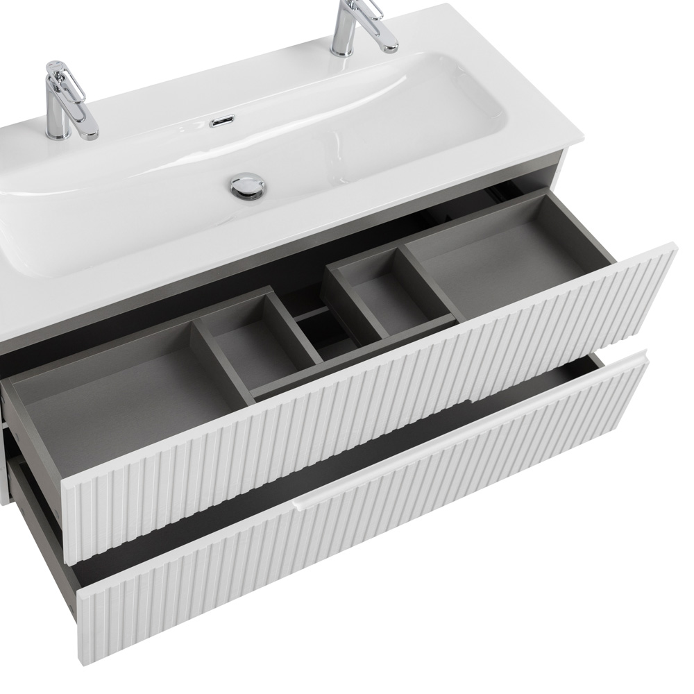 Тумба подвесная CEZARES DUET-N-1200-2C-SO-FBS-P с раковиной CZR-8073-120-1-2 с двумя отверстиями для смесителей, ясень белый софт