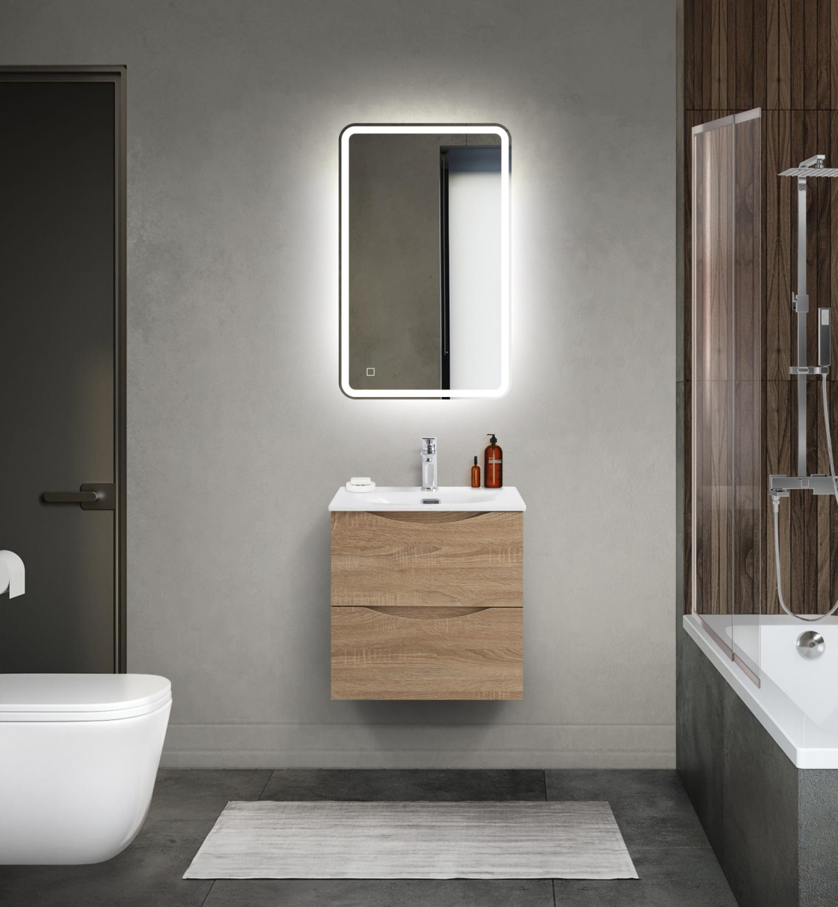 Тумба с раковиной подвесная BelBagno MARINO-CER-MINI-500-2C-SO-WO-P Rovere Bianco, раковина белая BB-8099-3-50