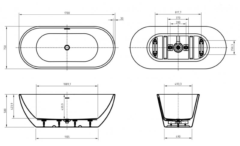 Ванна отдельностоящая BelBagno BB701-1700-750-K