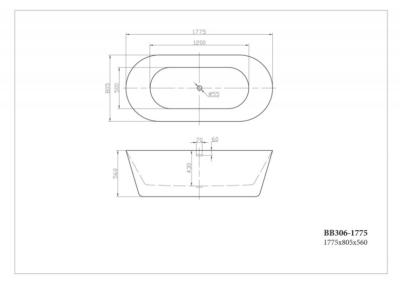 Ванна акриловая отдельностоящая BelBagno BB306-1775