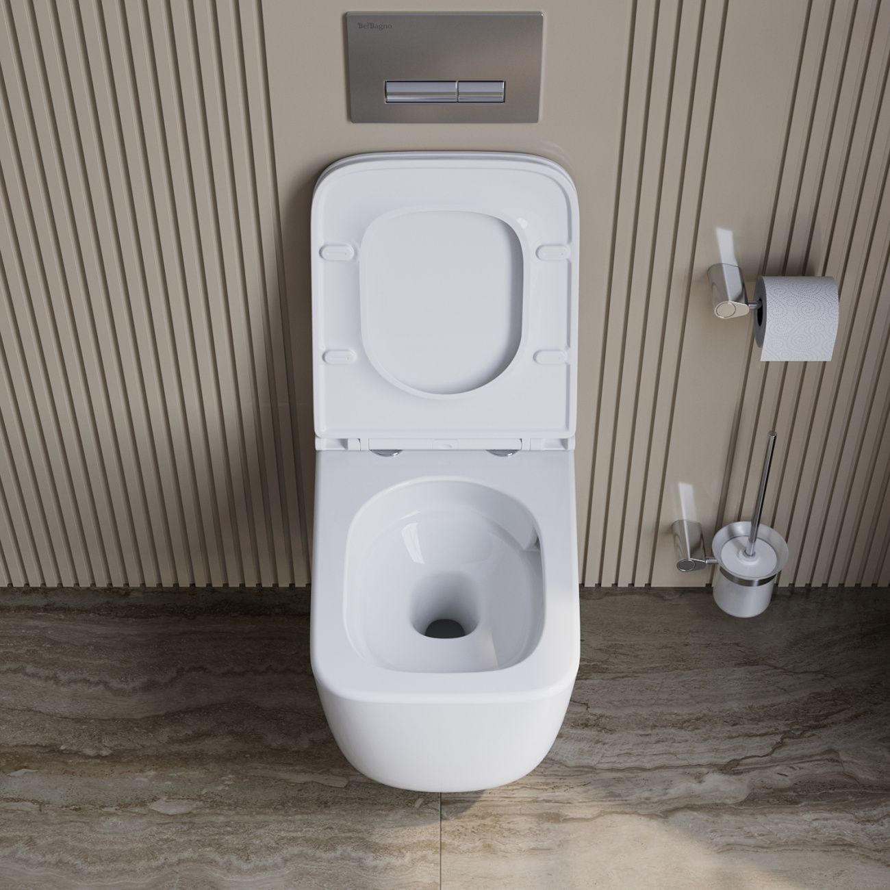 Унитаз подвесной безободковый с сиденьем и смывом TORNADO BelBagno LUCE-TOR BB076CH-TOR/SC
