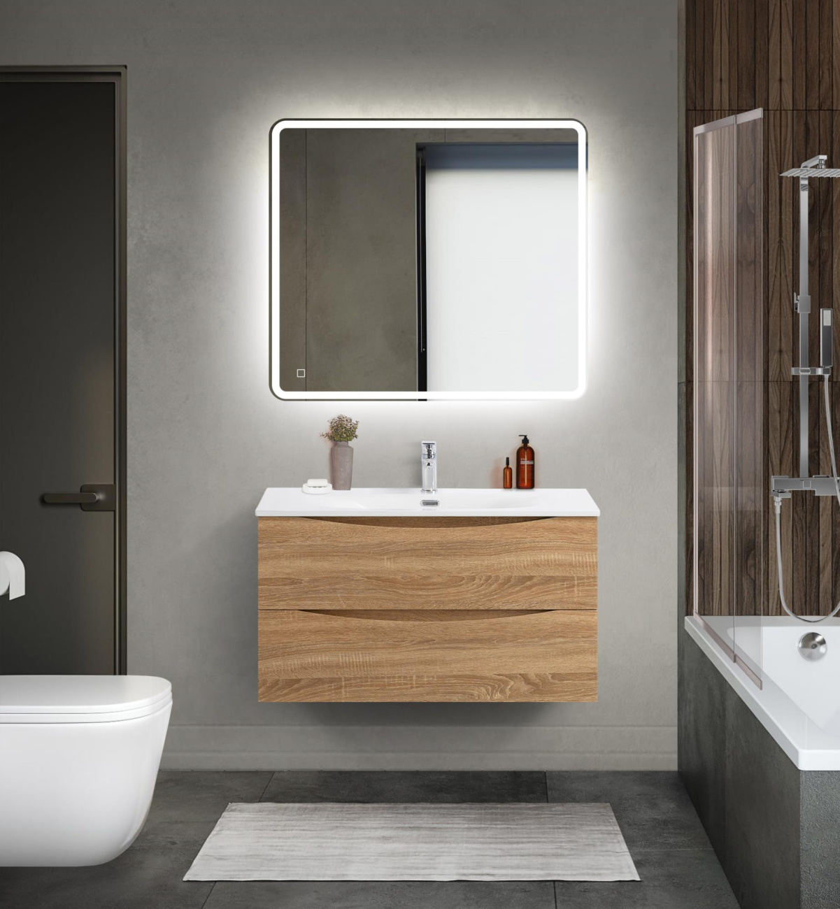 Тумба с раковиной подвесная BelBagno MARINO-CER-MINI-900-2C-SO-WO-P Rovere Bianco, раковина белая BB-8099-3-90