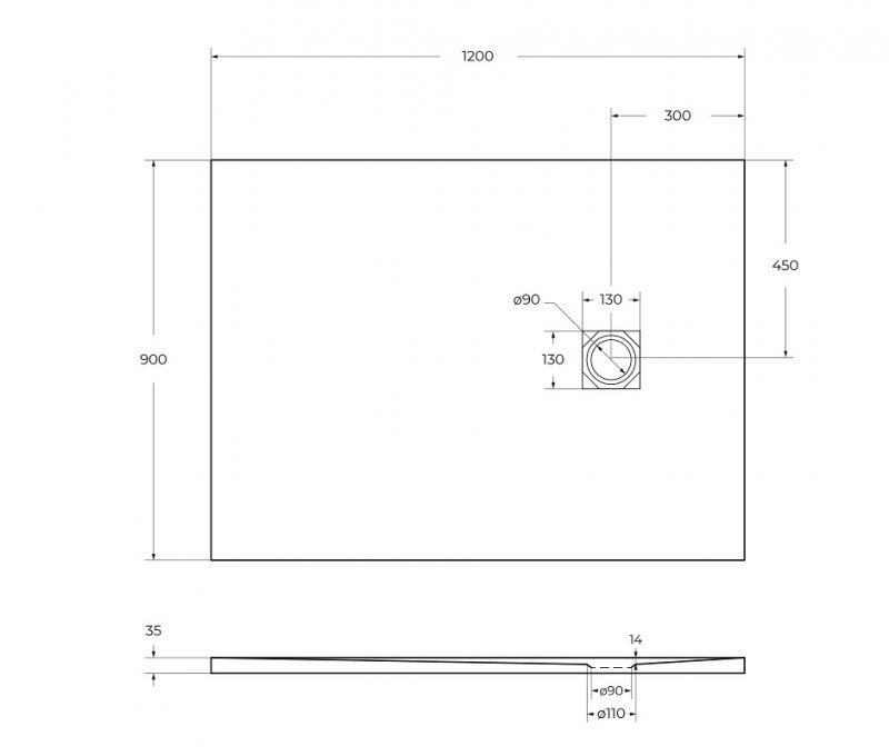 Поддон из искусственного мрамора Belbagno TRAY-MR-UNO-AH-120/90-35-NERO-CR