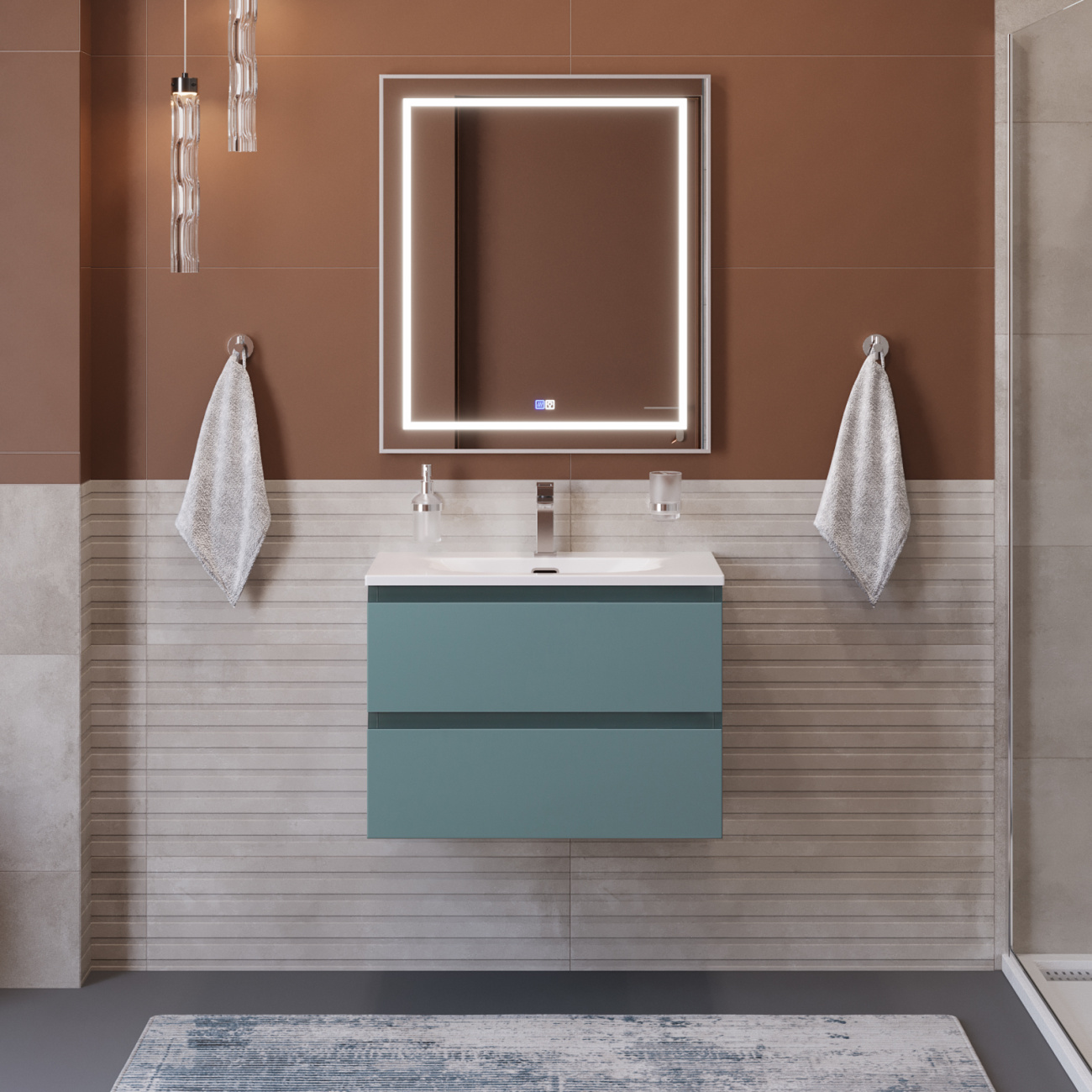 Тумба с раковиной подвесная BelBagno KRAFT-700-2C-SO-AO Голубой матовый, раковина белая BB-8099-70