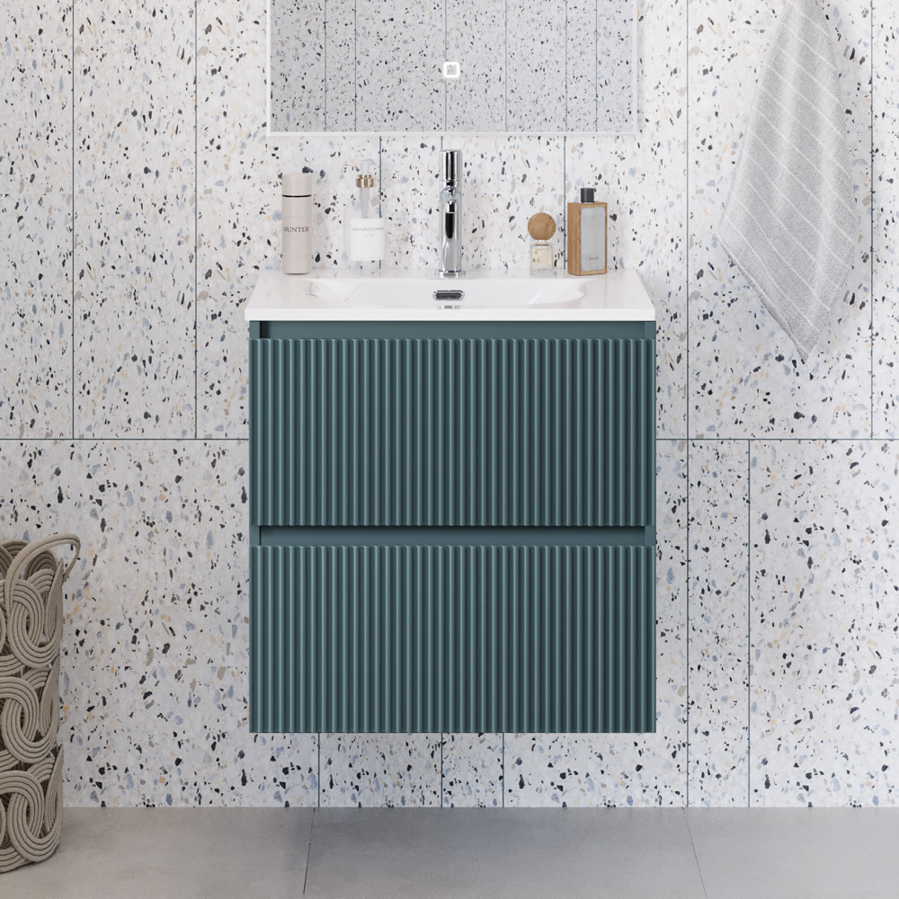 Тумба с раковиной подвесная BelBagno UNO-MINI-600-2C-SO-AO Голубой матовый, раковина белая BB-8099-3-60