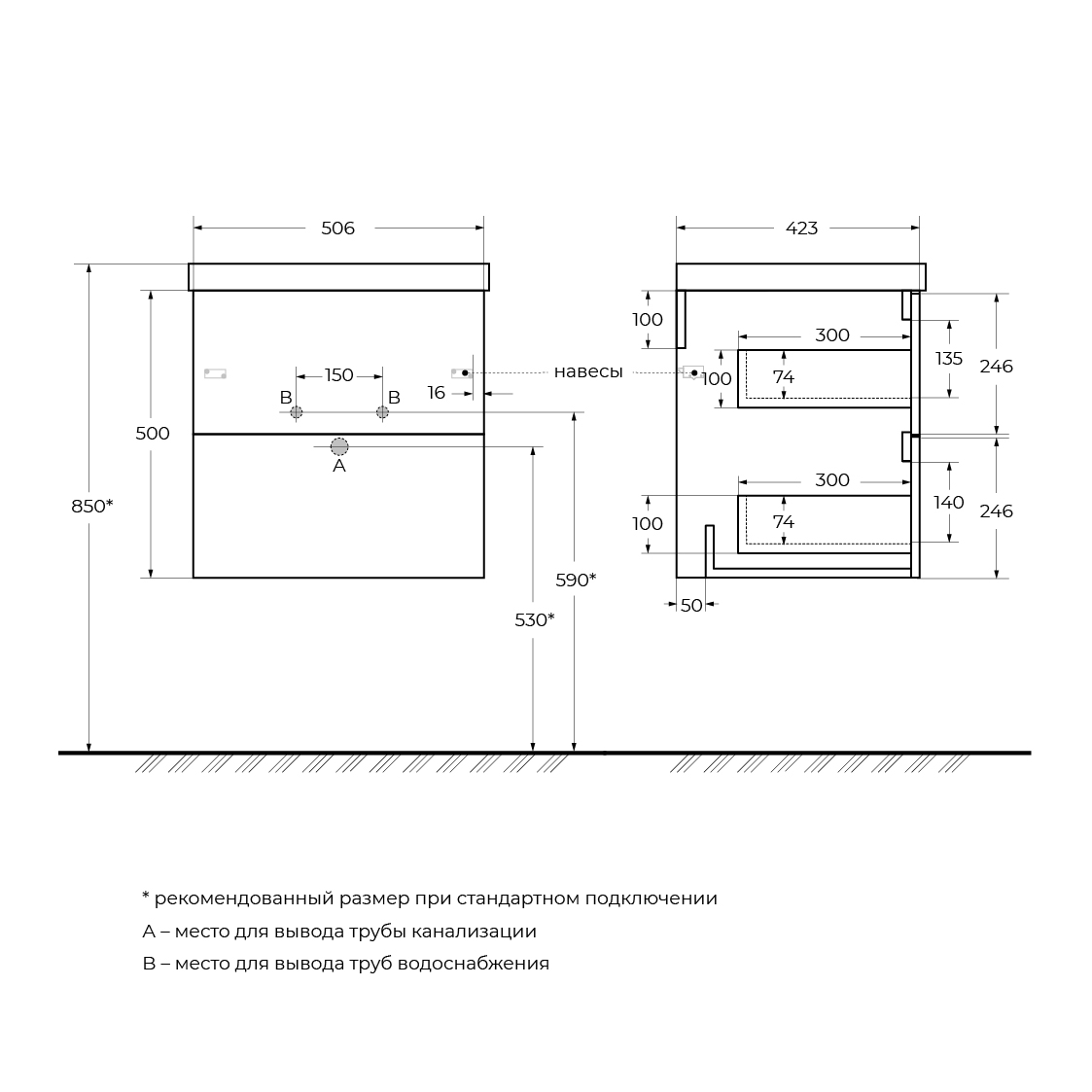 купить База подвесная с двумя выдвижными ящиками BelBagno DUE 50 DUE-500-2C-SO-BL-P 