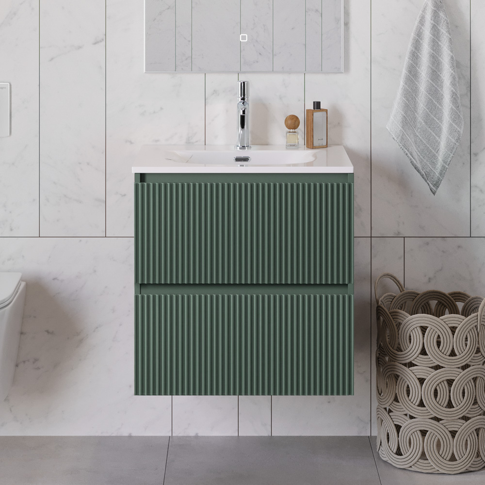 купить Тумба с раковиной подвесная BelBagno UNO-600-2C-SO-VO Еловый матовый, раковина белая BB-8099-60 