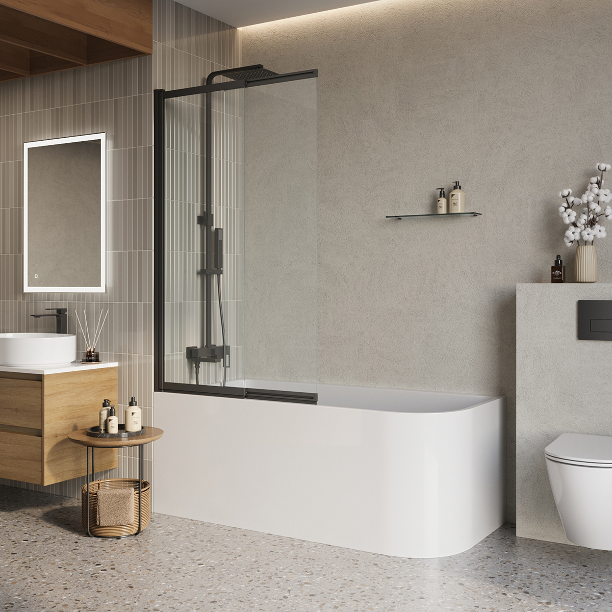 купить Шторка на ванну BelBagno LUCE-VF-11-80/145-C-NERO 