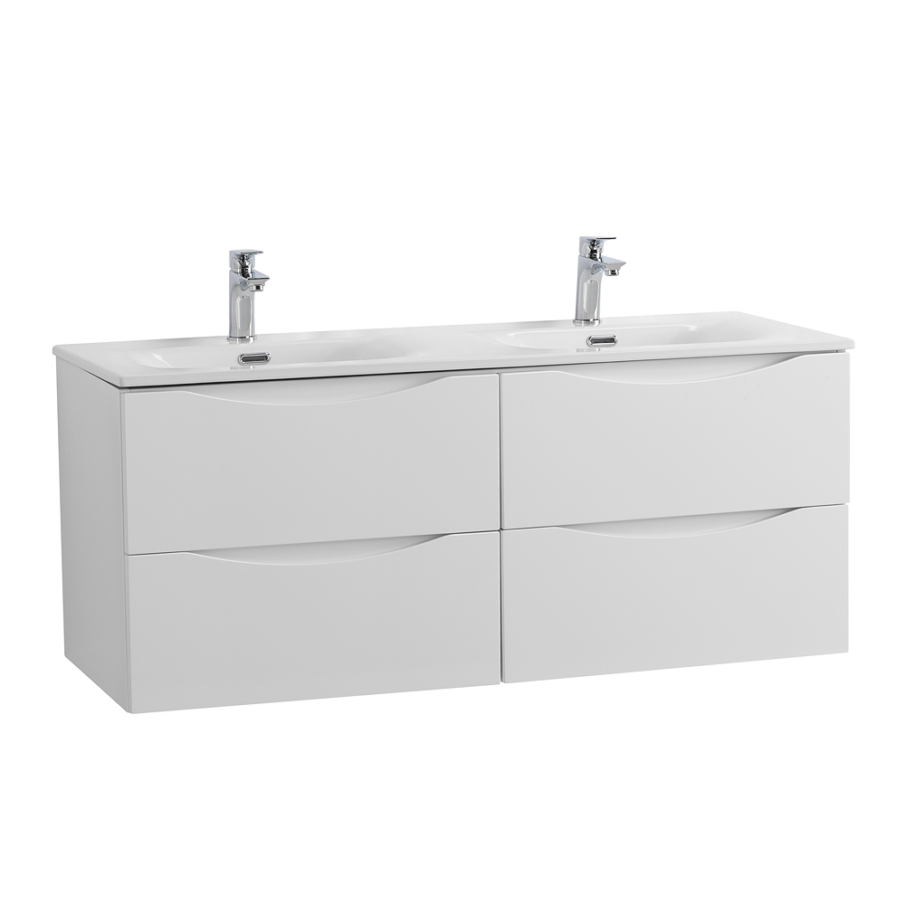 Тумба с раковиной подвесная BelBagno MARINO-CER-N-1200-4C-SO-BL-P Bianco Lucido, раковина белая BB-8099-120-2 с 2-я чашами