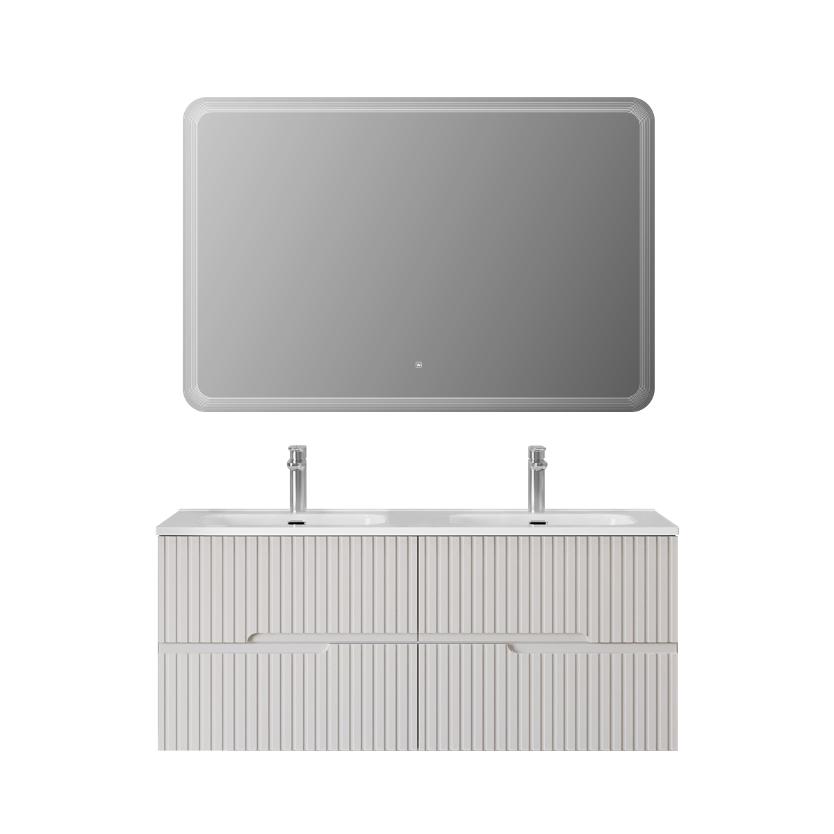 Тумба подвесная CEZARES DUET-N-1200-4C-SO-2-BL с раковиной CZR-8095-120-2 с двумя чашами, белый глянец