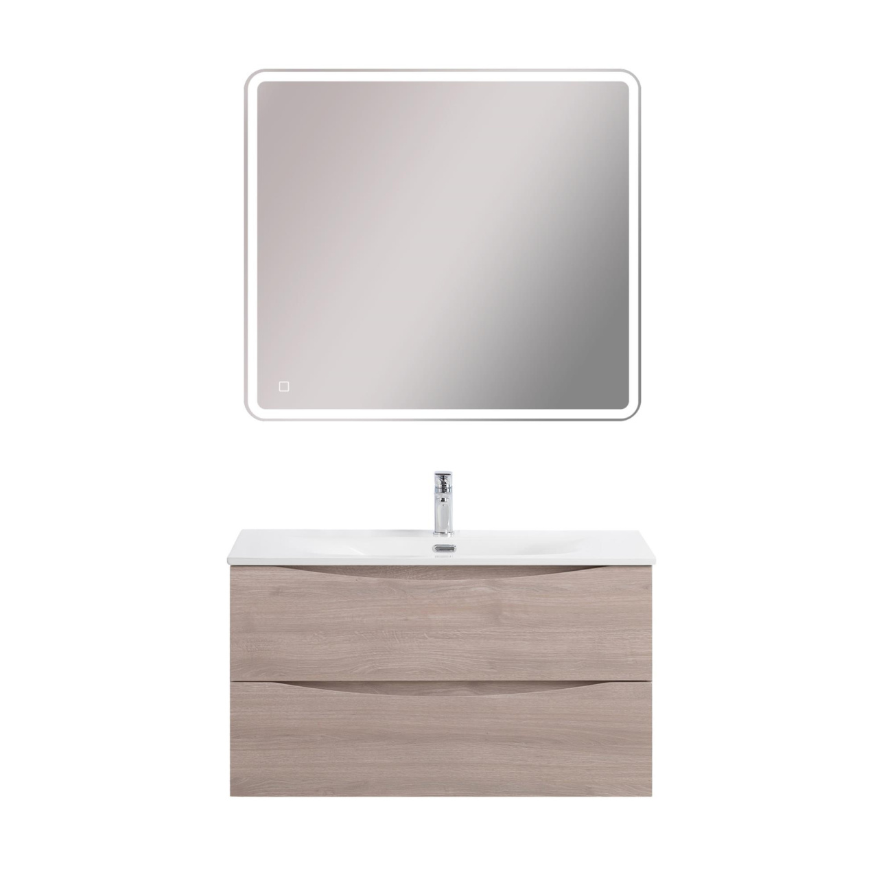 Тумба с раковиной подвесная BelBagno MARINO-CER-MINI-900-2C-SO-RG-P Rovere Grigio, раковина белая BB-8099-3-90