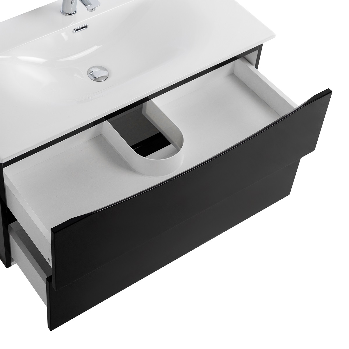 Тумба с раковиной подвесная BelBagno MARINO-CER-N-1000-2C-SO-NL-P Nero Lucido, раковина белая BB-8099-100