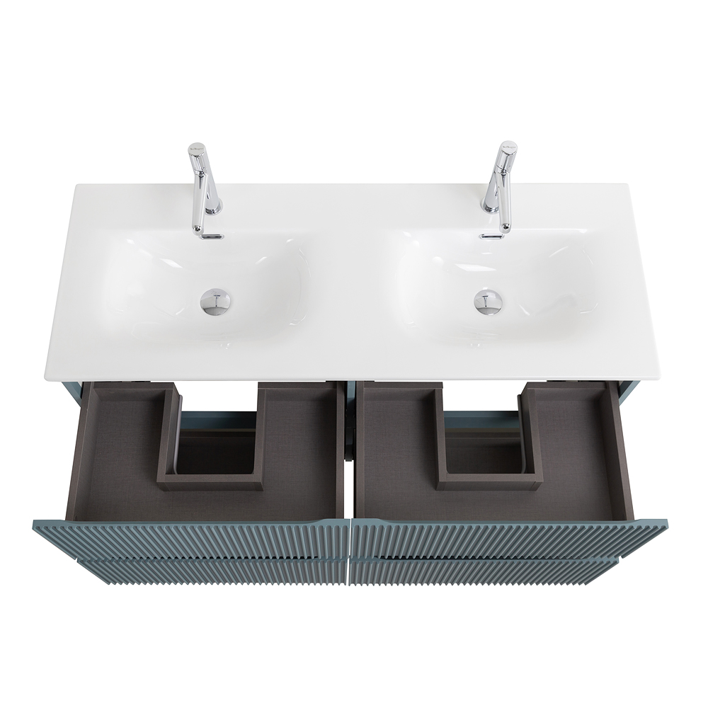 Тумба с раковиной подвесная BelBagno UNO-1200-4C-SO-AO Голубой матовый, раковина белая BB-8099-120-2 с 2-я чашами