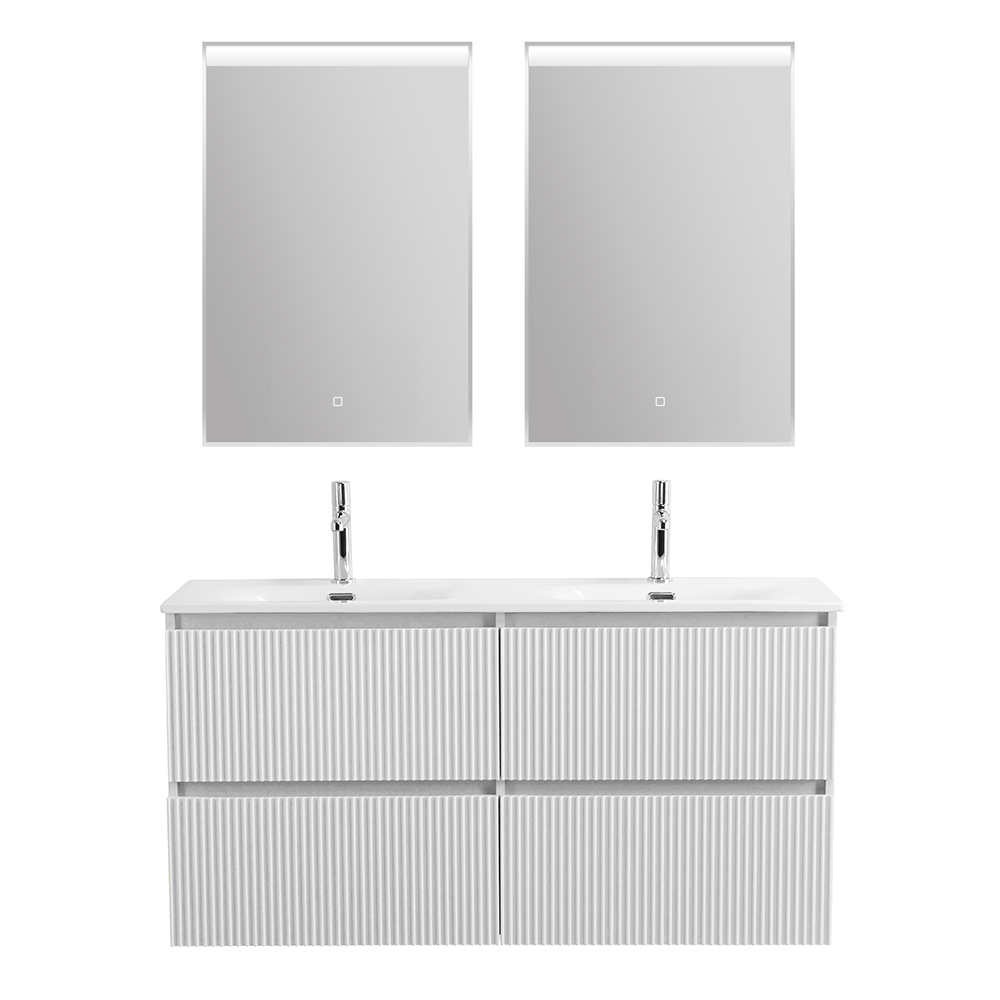 Тумба с раковиной подвесная BelBagno UNO-1200-4C-SO-BO Bianco Opaco, раковина белая BB-8099-120-2 с 2-я чашами