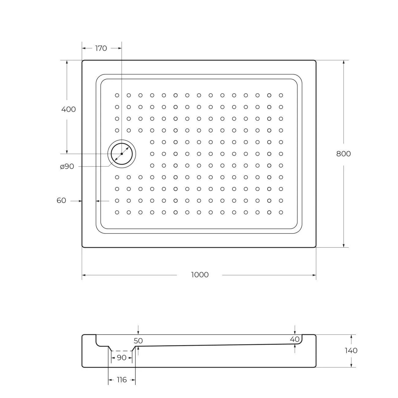 Поддон акриловый 100х80 Cezares TRAY-A-AH-100/80-15-W с сифоном