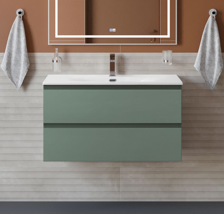 Тумба с раковиной подвесная BelBagno KRAFT-900-2C-SO-VO Еловый матовый, раковина белая BB-8099-90