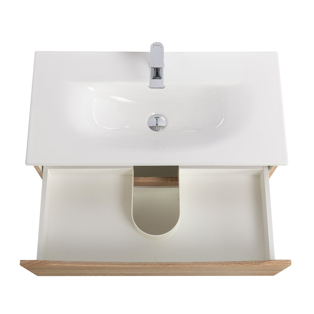 Тумба с раковиной подвесная BelBagno MARINO-CER-MINI-800-2C-SO-WO-P Rovere Bianco, раковина белая BB-8099-3-80