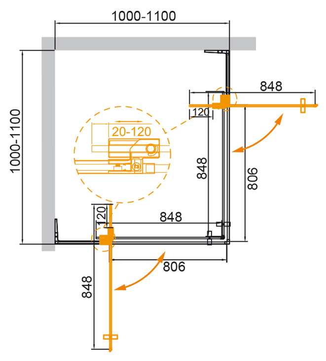 Душевой уголок CEZARES SLIDER-A-2-100/110-GRIGIO-GM