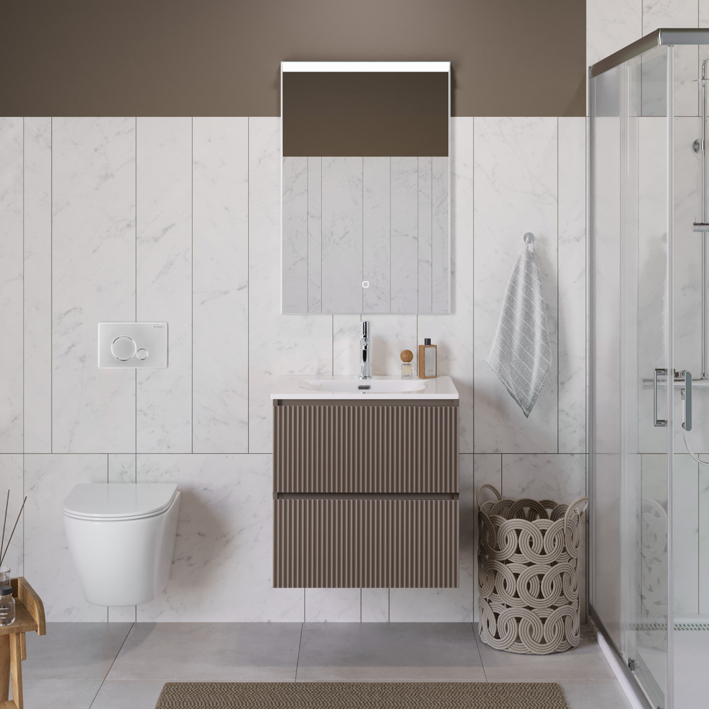 Тумба с раковиной подвесная BelBagno UNO-600-2C-SO-СO Бежевый матовый, раковина белая BB-8099-60