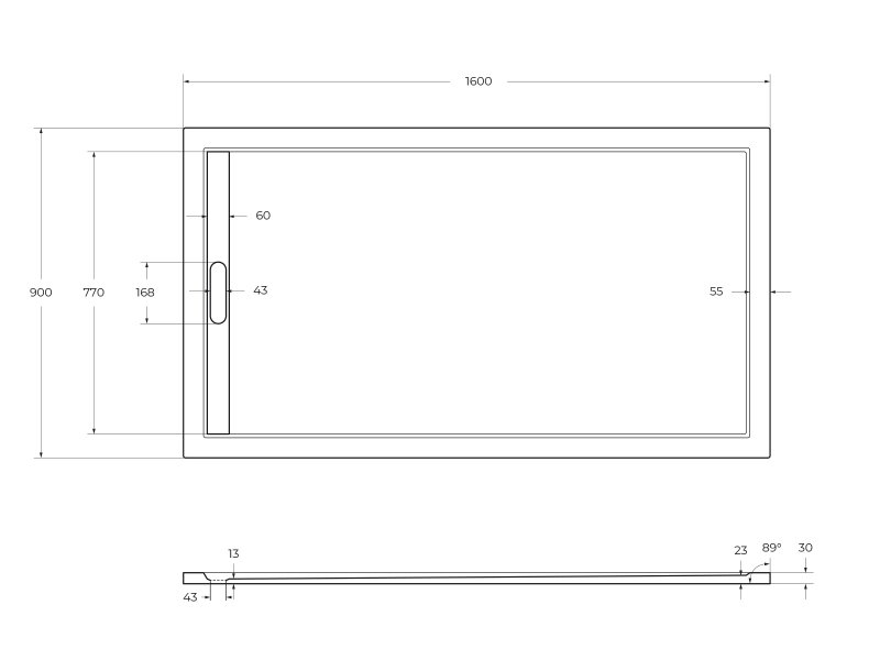 Поддон из искусственного мрамора 160х90 Cezares TRAY-AS-AH-160/90-30-W без сифона