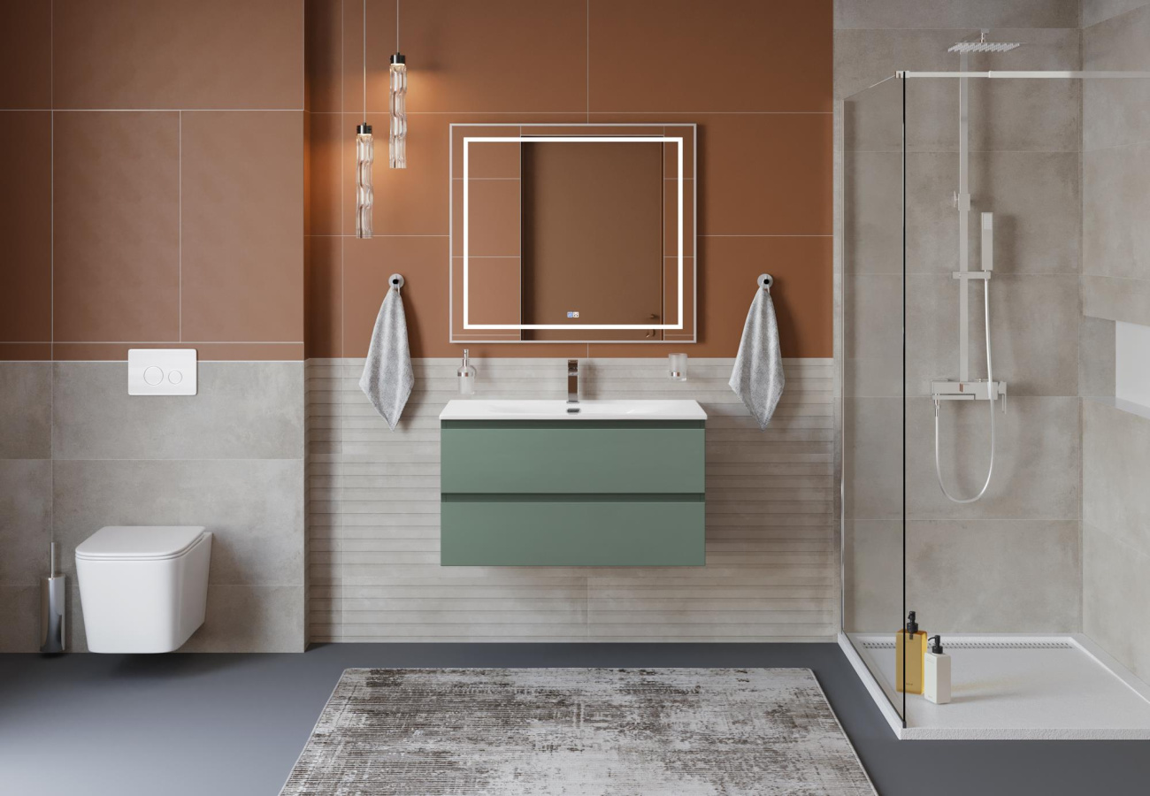 Тумба с раковиной подвесная BelBagno KRAFT-900-2C-SO-VO Еловый матовый, раковина белая BB-8099-90